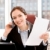 starken · Frau · Sitzung · Tabelle · sprechen - stock foto © pressmaster