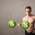 muscular man lifting green dollar sign weights stock photo © ra2studio