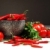 vermelho · pimentas · tomates · tigela · escuro · fundo - foto stock © Sandralise