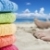 kolorowy · ręczniki · bose · stopy · plaży · wody · niebieski - zdjęcia stock © tish1