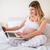 terhes · nő · laptopot · használ · számítógép · otthon · ház · boldog - stock fotó © wavebreak_media
