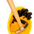 Two leather gloves and a hammer lying in a helmet against a white background stock photo © wavebreak_media