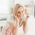 mulher · loira · cozinha · luz · tecnologia · telefone · saúde - foto stock © wavebreak_media