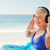 aposentados · mulher · ouvir · música · praia · água · feliz - foto stock © wavebreak_media