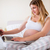 terhes · nő · laptopot · használ · számítógép · otthon · ház · boldog - stock fotó © wavebreak_media