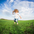 glücklich · kid · springen · grünen · Bereich · blauer · Himmel - stock foto © Yaruta