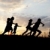 silhouette · gruppo · felice · bambini · giocare · prato - foto d'archivio © zurijeta