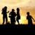silhouette · gruppo · felice · bambini · giocare · prato - foto d'archivio © zurijeta