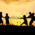 Silhouette, group of happy children playing on meadow, sunset, summertime stock photo © zurijeta